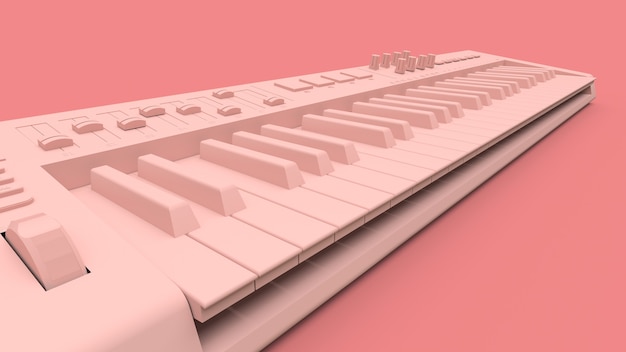 Pink synthesizer MIDI keyboard on pink surface