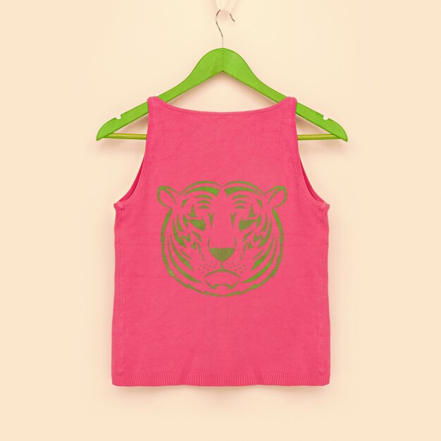 Foto t-shirt rosa con immagine di tigre verde