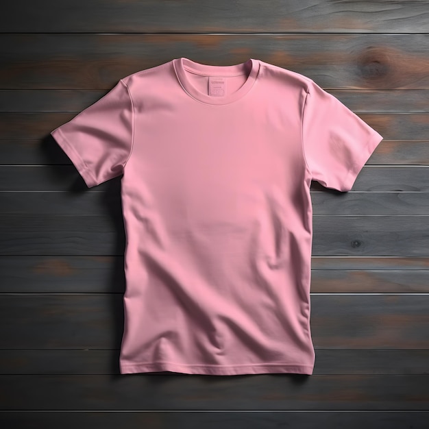 A pink t - shirt on a wooden table