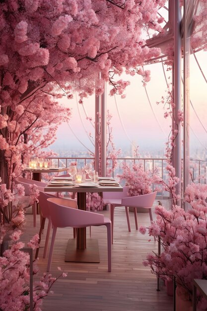 Pink table setting roses flowers decoration generative ai