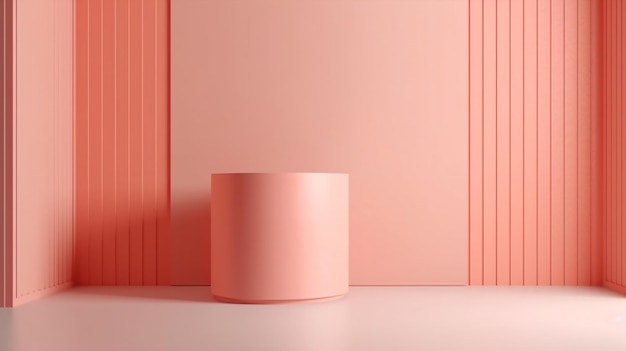 A pink table with a round top in a room with a white background.