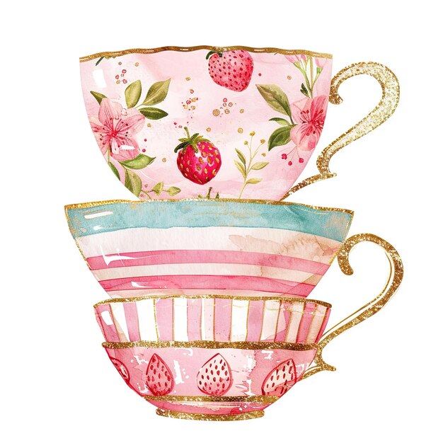 a pink teacup with a flower pattern on the bottom