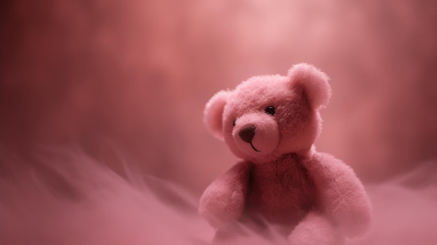 Photo a pink teddy bear with a black eye and a black nose.