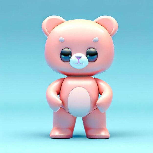 A pink teddy bear with a black nose and a black nose.