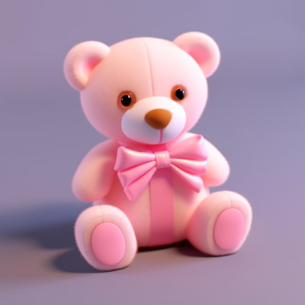 a pink teddy bear with a bow on its neck