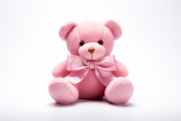 a pink teddy bear with a pink bow