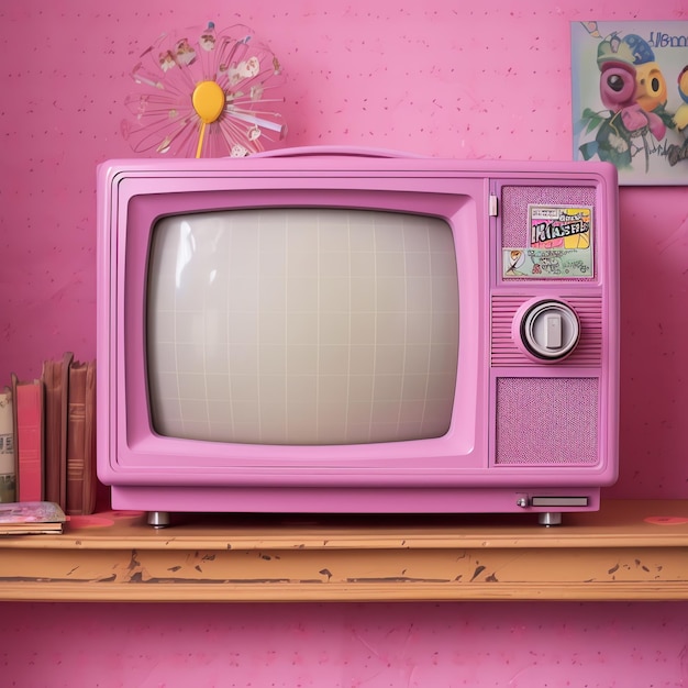 Photo a pink television on a shelf