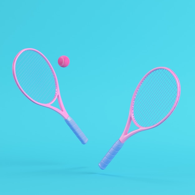 Photo pink tennis racket on bright blue