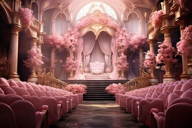 Pink theater with pink background and pink chairs