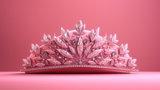 ピンクの背景に真珠の冠が付いたピンクのティアラ