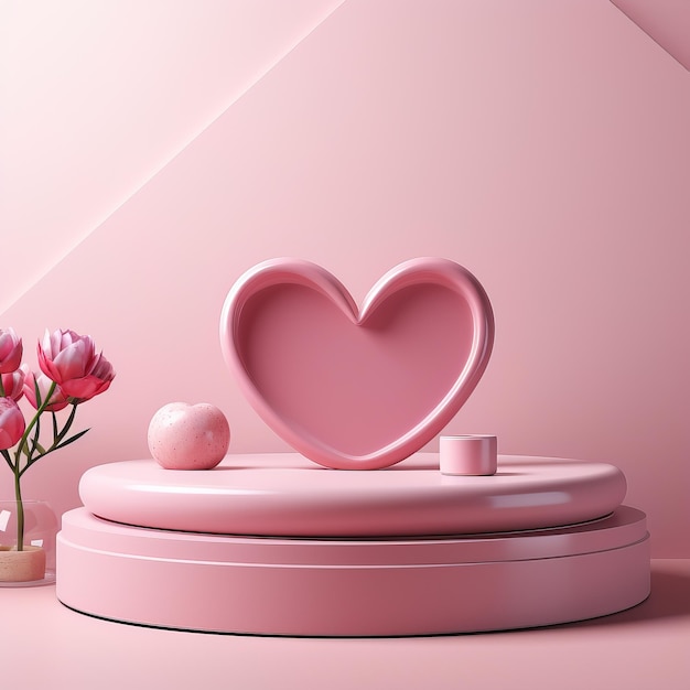 A pink toilet with a heart on the lid and flowers in the corner