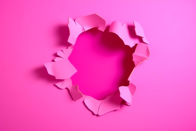 Pink torn paper hole on a pink background