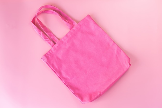 Foto tessuto di tela rosa della borsa di tela, modello del sacco di acquisto del panno, concetto di eco.