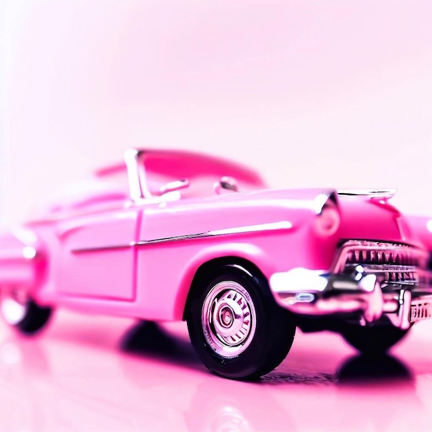 A pink toy car with the license plate number 39.