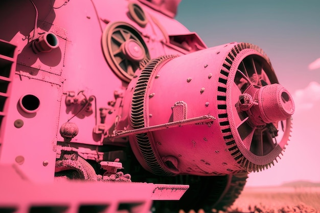 A pink train is painted in bright pink.