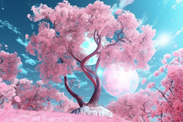 Pink tree on a pink background