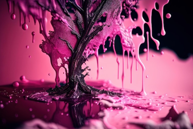 A pink tree in a pool of water with the word pink on it