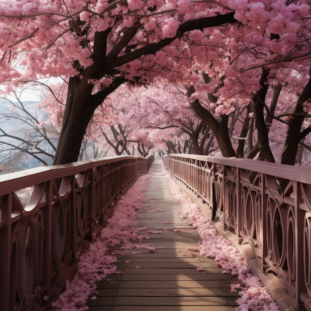 Photo pink tree tunnel in in south korea