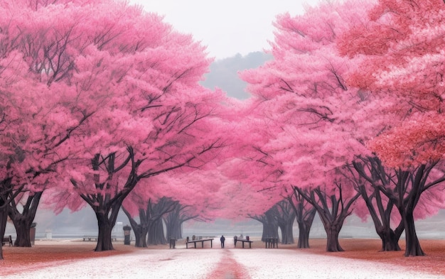 Pink treenami island in korea Generative AI