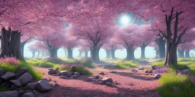 The pink trees of the forest