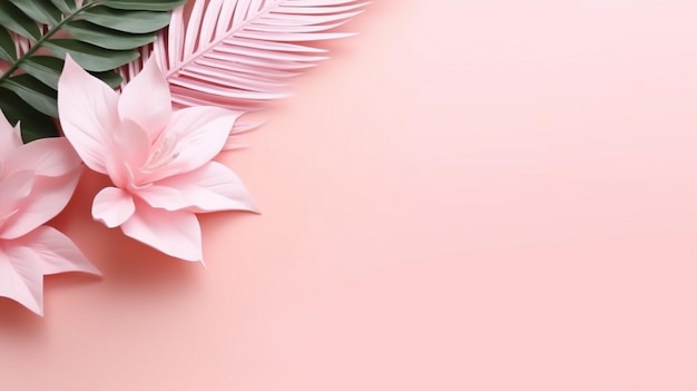 Pink tropical leaves on a pink background