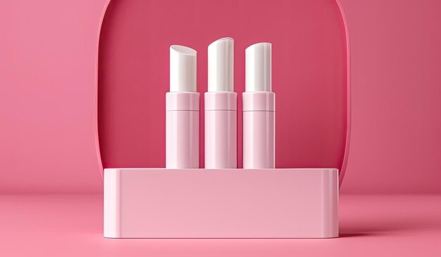 a pink tube of makeup set with white product against background