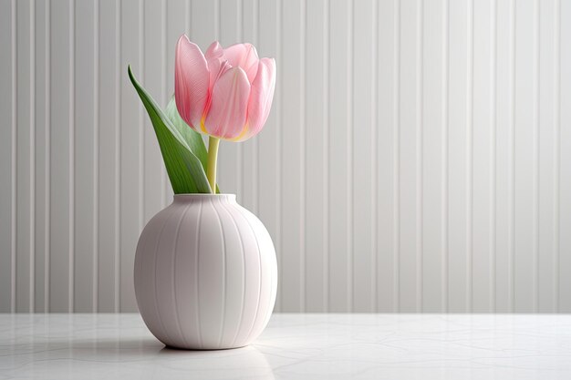 Pink Tulip On Beautiful White Vase