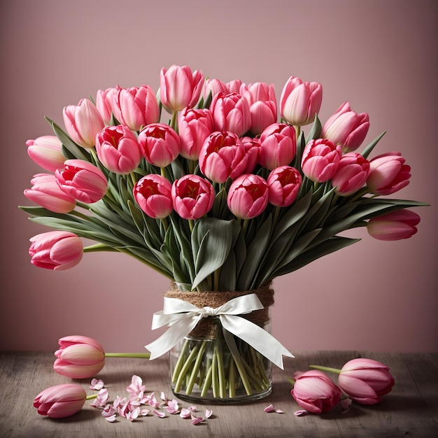 Photo pink tulip bouquet with word 'tulips'