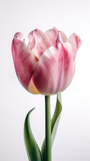 Photo a pink tulip with a green stem in front of it.