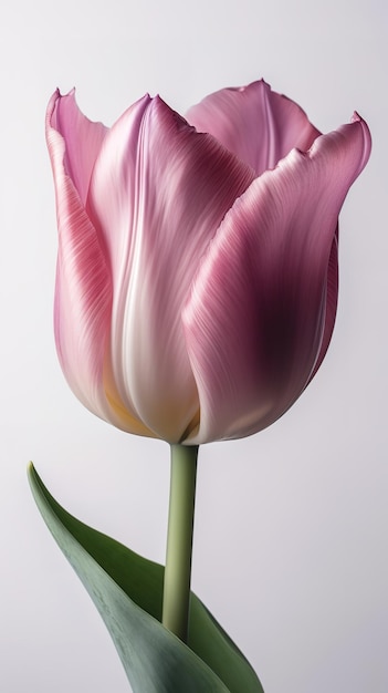 Photo a pink tulip with a green stem and a green stem.