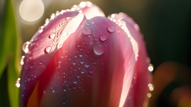 A pink tulip with water droplets on it