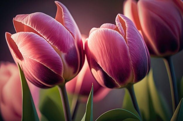 Pink Tulips Background Illustration AI Generative