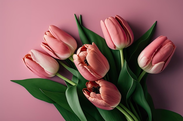 Pink Tulips Background Illustration AI Generative