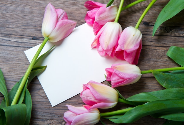 Pink tulips and card