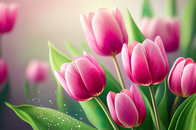 Pink tulips floral background