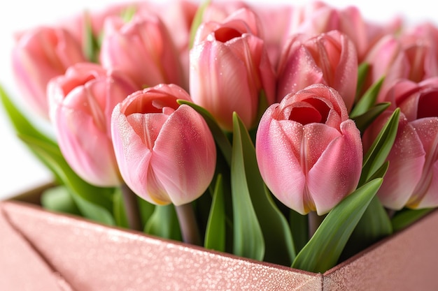 Pink tulips in gift box