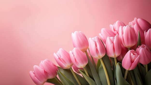 Foto tulipi rosa su uno sfondo rosa sullo sfondo della giornata internazionale della donna