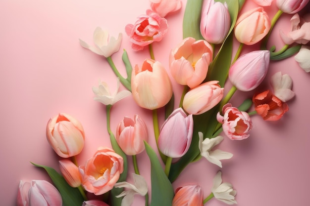 Pink tulips on a pink background