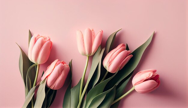 Pink tulips on a pink background