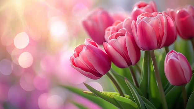 Pink Tulips in Soft Focus with Sparkling Bokeh