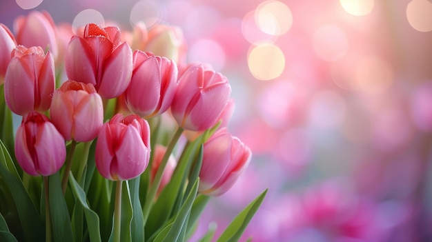 Pink Tulips in Soft Focus with Sparkling Bokeh