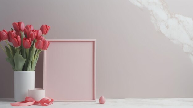 Photo pink tulips in vase on table