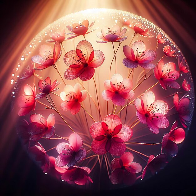 Photo pink tulips in a vase with glistening water droplets