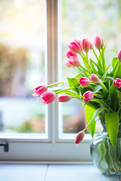 Pink tulips in a vase