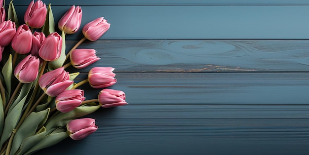 pink tulips on wooden background Generative AI