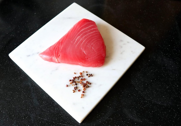 Pink tuna steak fish meat fillet