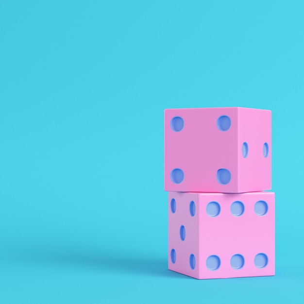 Pink two dices bright blue background