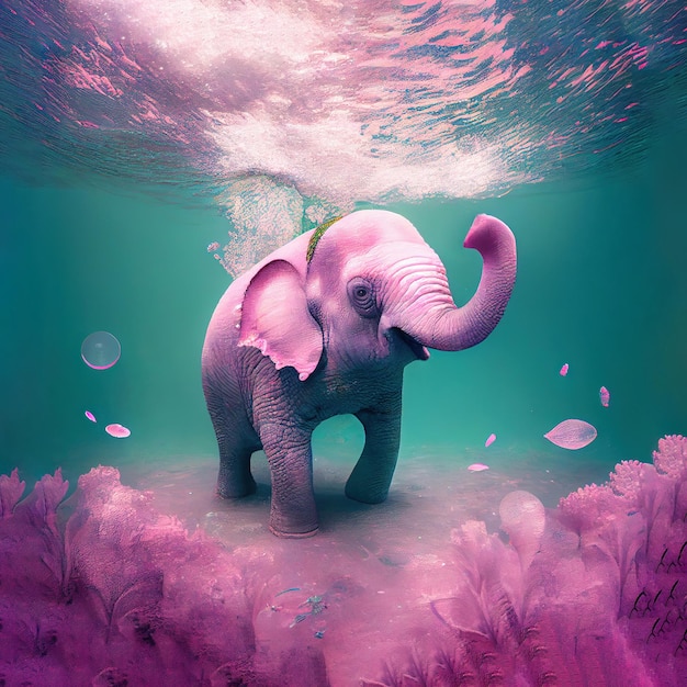핑크 수중 코끼리 판타지 어린 시절 개념 Generative Ai