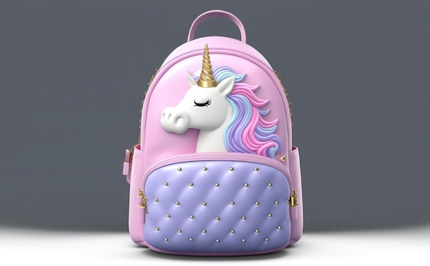 A pink unicorn backpack with gold glitter on the front.