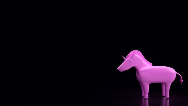 The pink unicorn on black background 3d rendering